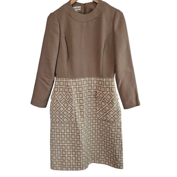 Vintage 60s Contima Shift Dress Womens Medium Brown Mod Twee ALine Preppy Pinup - Picture 1 of 13